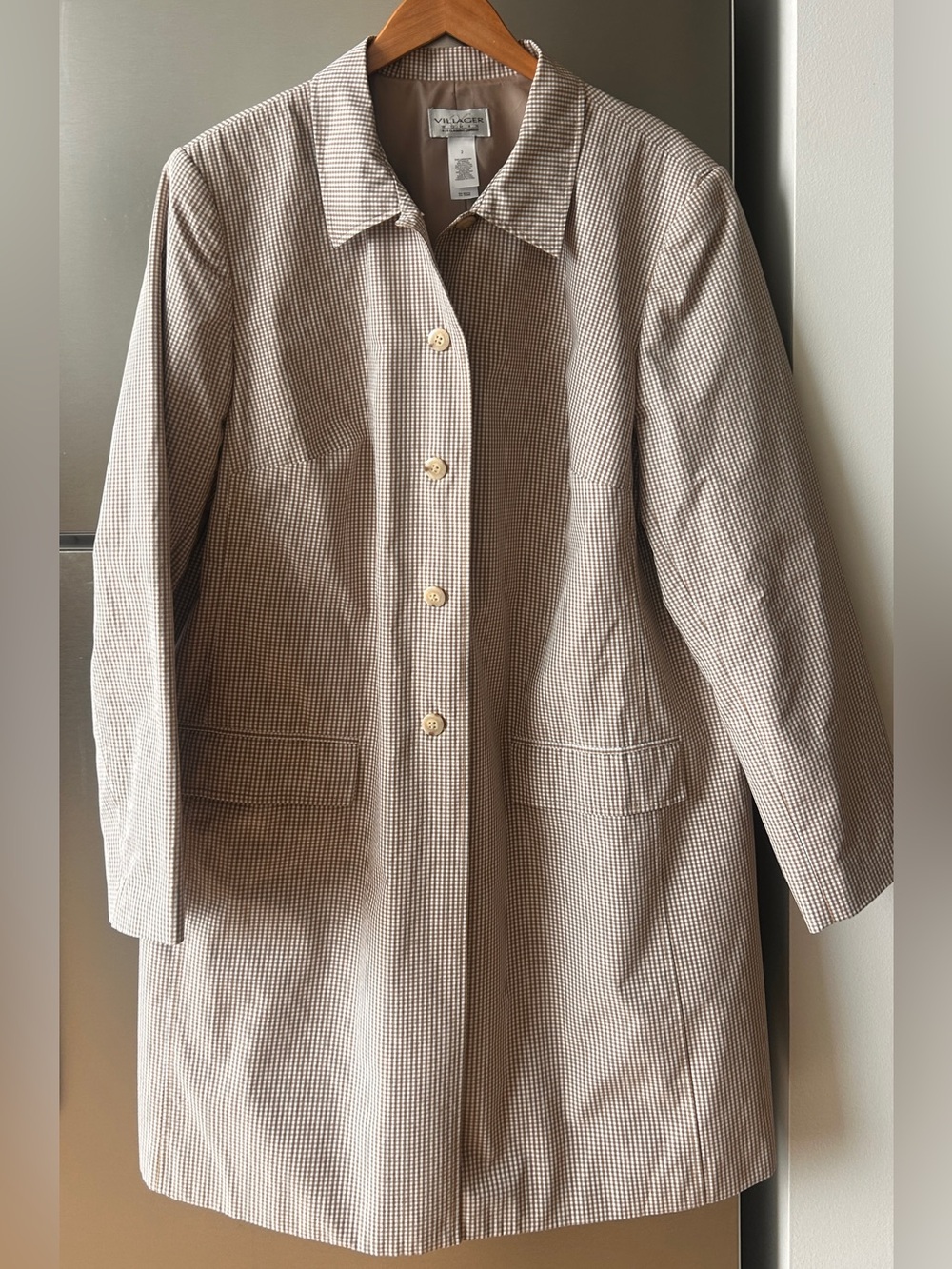 Vintage Villager Liz Claiborne Taupe Gingham Car Coat Jacket
